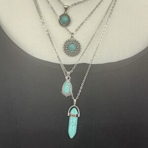 4 Piece  Necklace Set  Costume‎ Silver Turquoise Boho Tribal Delicate Fairy